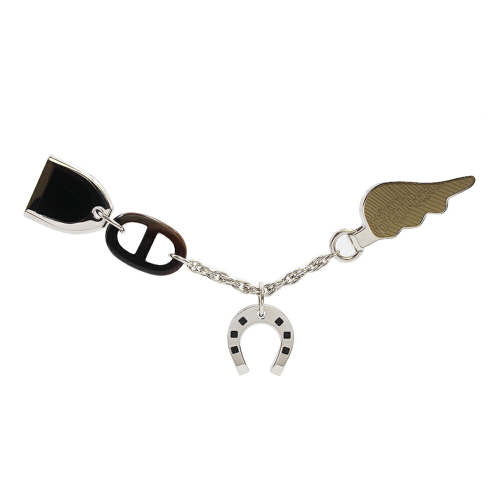 【美品】HERMES エルメス ボン ヴォヤージュ シェーヌダンクル ペガサス 鐙 馬蹄 蹄鉄 チェーン バッファローホーン メタル ノワール ドレ ブラック カーキ ブローチ シルバー金具 箱付|ブランドシティ BrandCity