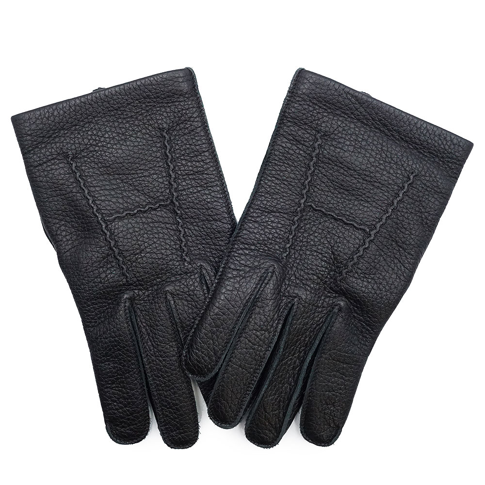 【美品】HERMES エルメス H編み目 ディアスキン ノワール 黒いこと グローブ 地球儀 ＃7.5 なめし革 箱付