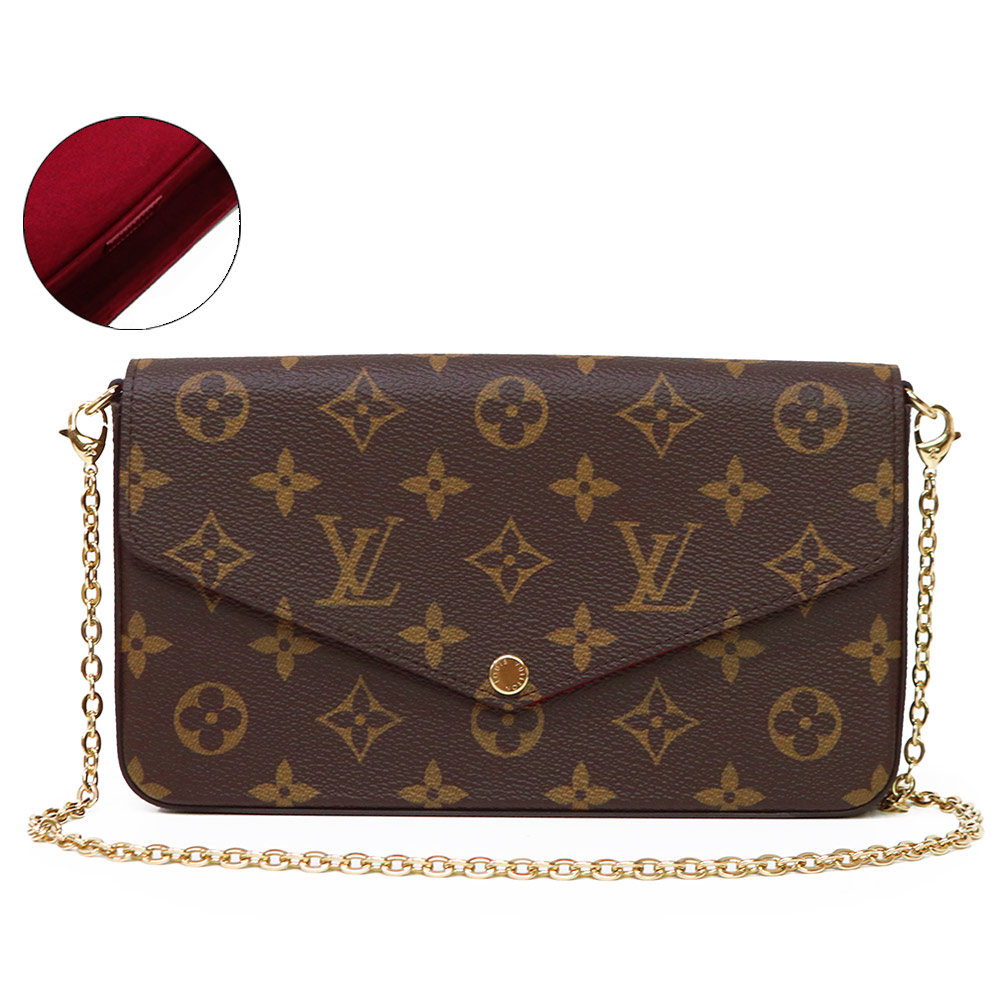 【新品・未使用品】LOUIS VUITTON ルイ ヴィトン M81896 ポシェット フェリシー モノグラム ブラウン フューシャ ショルダーバッグ 斜め掛け クラッチ 2WAY チェーン ゴールド金具 箱付