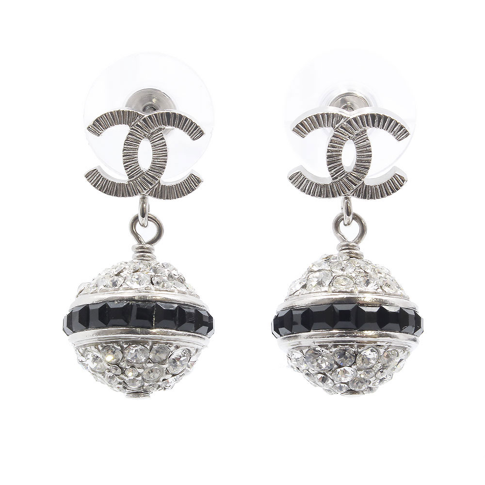 【新品・未使用品】CHANEL シャネル ココマーク ラインストーン ミラーボール スイング シルバー ブラック ピアス 箱付|ブランドシティ BrandCity