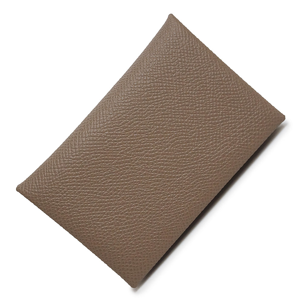 【新品・未使用品】HERMES エルメス カルヴィ ヴォーエプソン エトゥープ エトープ グレージュ W刻印 カードケース 名刺入れ 定期入れ パスケース レザー シルバー金具 箱付