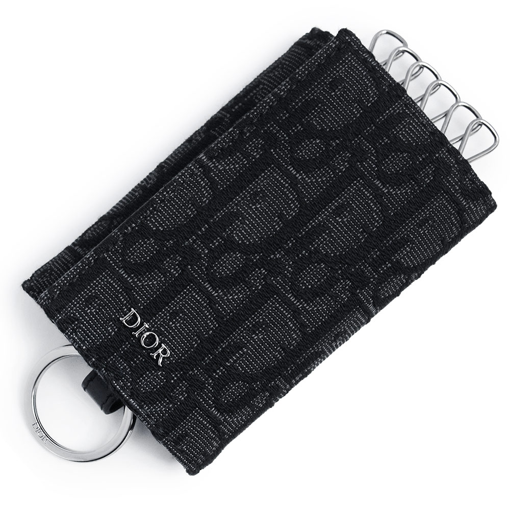 【新品・未当て嵌める品】Christian Dior ディオール 2ESKH281YSE 手当たり輪っか付き添い人 クリスチャンディオール オブ漏れる ジャカード カーフスキン 黒いこと 6連 手当たり容れもの なめし革 暗然たるしろがね色金具 箱付