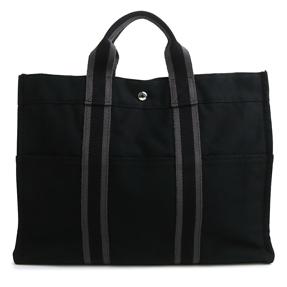 【中古】HERMES エルメス フールトゥ MM キャンバス ブラック グレー トート ハンドバッグ シルバー金具｜ブランドシティ　BrandCity
