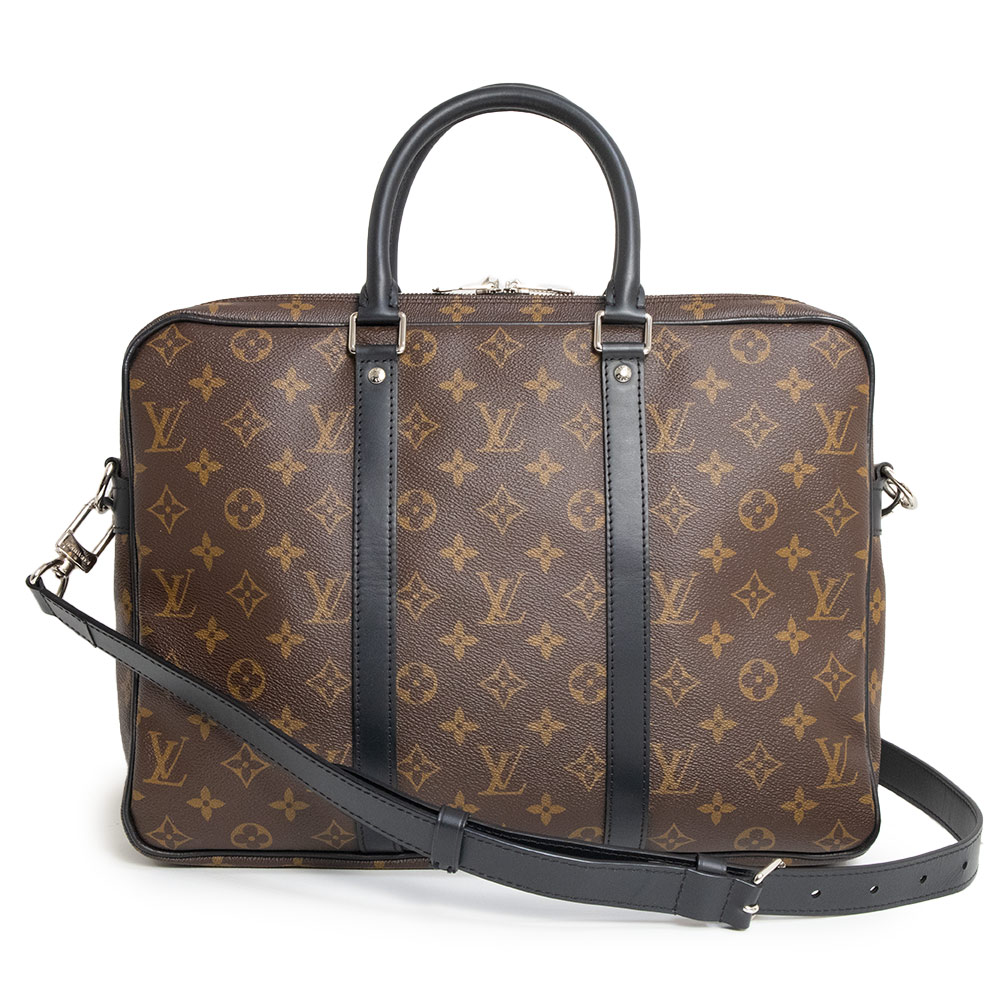 【美品】LOUIS VUITTON ルイ ヴィトン M52005 PDV PM オポルト ドキュマン ヴォワヤージュ モノグラムマカサー 赤銅色 黒いこと 2WAY 肩先 曲がった掛け ブリーフ容れもの 商行為 ハンドバック しろがね色金具