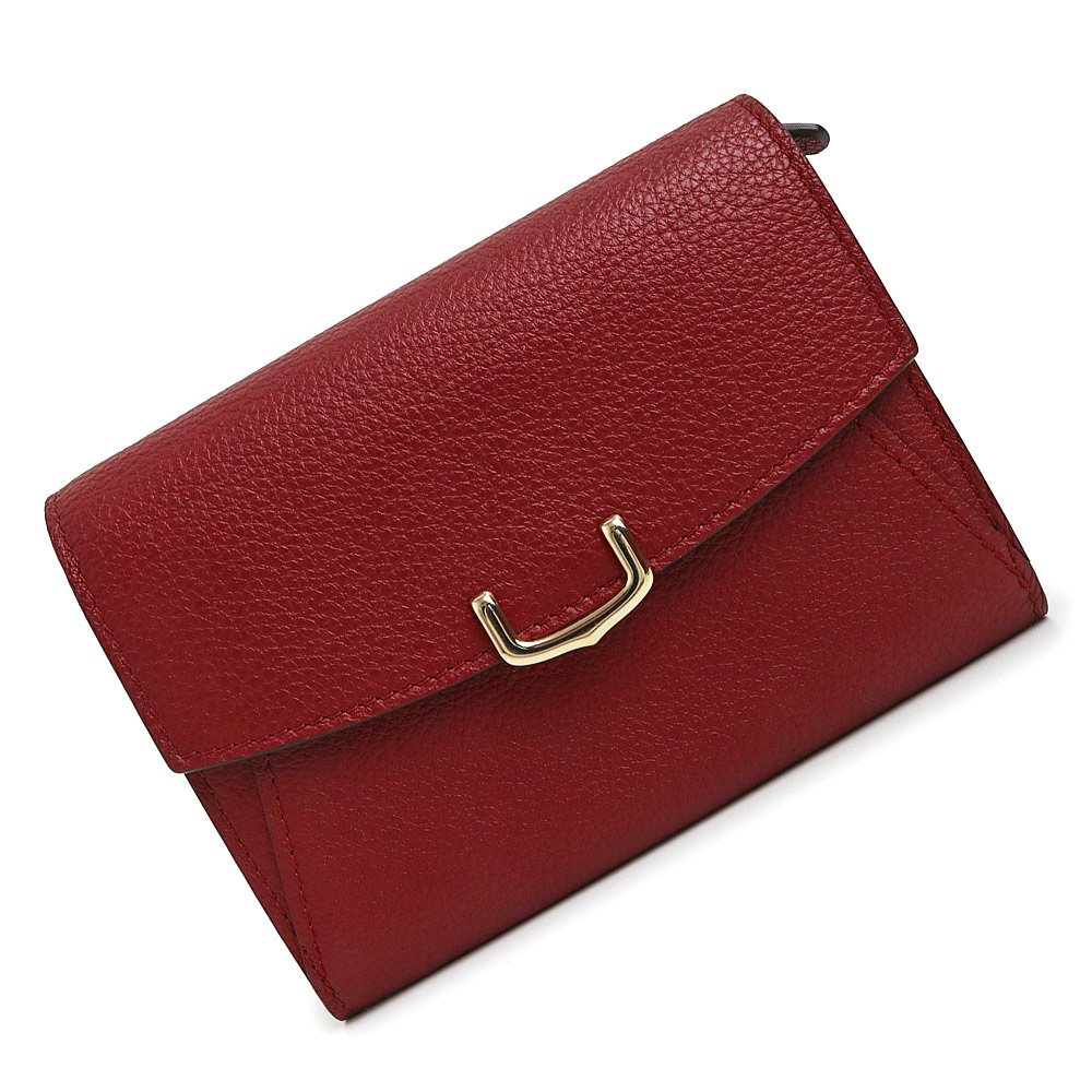 【未当てはめる 見せびらかす品】Cartier カルティエ L3001502 C ドゥ カルティエ パウダーコンパクト ウォレット カーフスキン レッドスピネル ボルドーワイン 二つ折り紙入れ なめし革 ゴールド金具