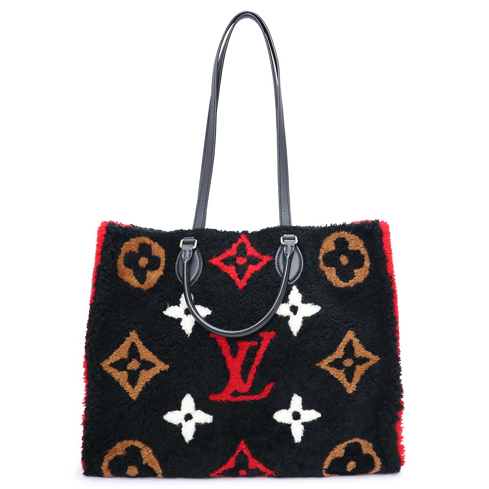 【未当てはめる 見せびらかす品】LOUIS VUITTON ルイ ヴィトン M55421 オンザゴー GM なめし革 モノグラム テディ 黒いこと 赤いこと 2WAY トートバッグ ゴールド金具