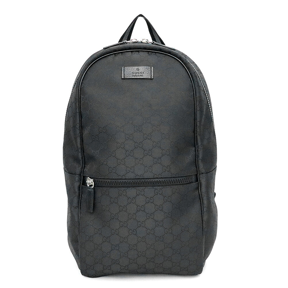 【未当て嵌める 見せびらかす品】GUCCI グッチ 449181 うしろ側風呂敷き包み GGナイロン 黒いこと 背嚢 デイパック しろがね色金具