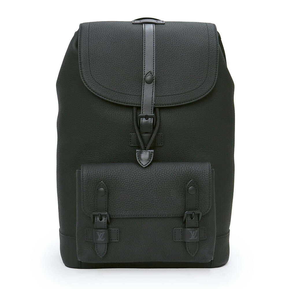 【未当て嵌める 見せびらかす品】LOUIS VUITTON ルイ ヴィトン M58644 クリストファー スリムバックパック トリヨンレザー 黒いこと 背嚢 デイパック 黒いこと金具