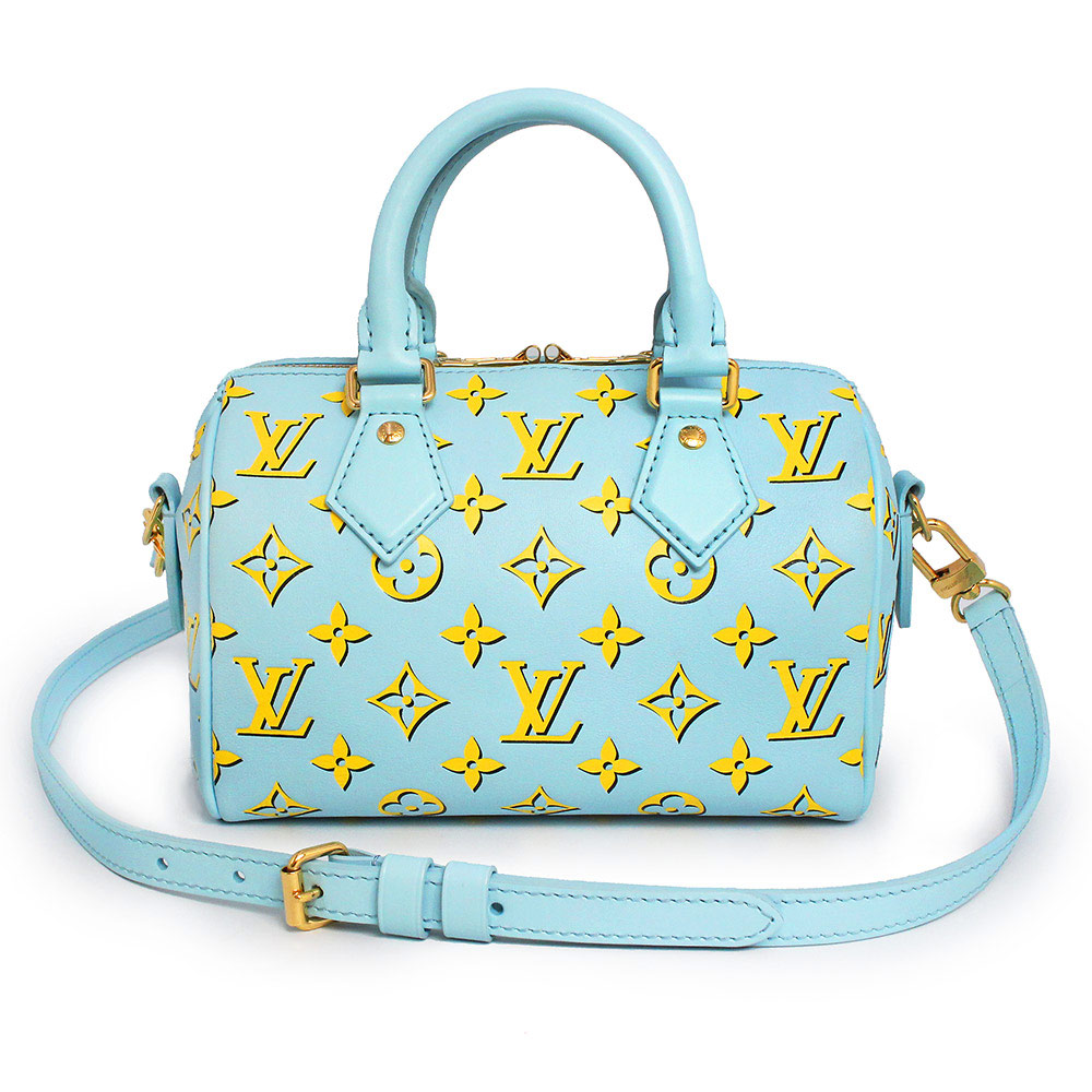 【美品】LOUIS VUITTON ルイ ヴィトン M25454 スピーディ バンドリエール 20 モノグラム カーフスキン バイカラー ベビーブルー イエロー 2WAY 斜め掛け ショルダー ハンドバッグ レザー ゴールド金具｜ブランドシティ　BrandCity