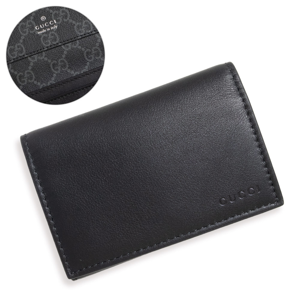 【新品・未当て嵌める品】GUCCI グッチ 818956 GG表象 GG 布切れ 歌留多容れもの スムースレザー GGパターンコーティングファブリック 黒いこと 歌留多容れもの 名刺入れ 定期入れ 通行手形容れもの 箱付