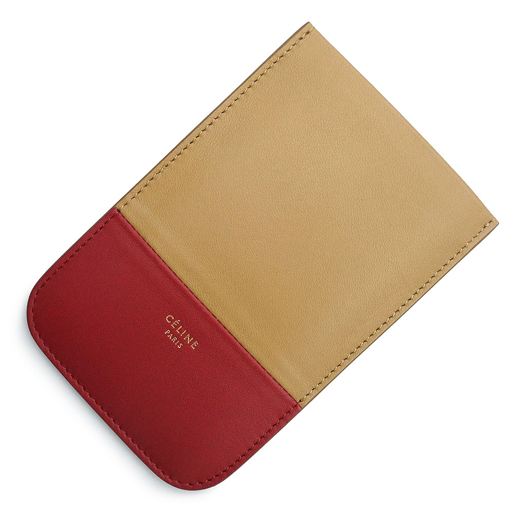 【未使用 展示品】CELINE セリーヌ 102783HTM フォン ポーチ レザー バイカラー キャメル レッド 携帯 スマホ スマートフォンケース マルチケース