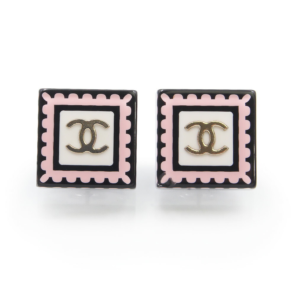 【美品】CHANEL シャネル AB0925 ココマーク スクエア レジン ブラック ピンク ピアス ゴールド金具｜ブランドシティ　BrandCity