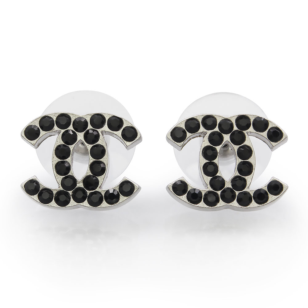 【未使用　展示品】CHANEL シャネル ココマーク ラインストーン シルバー ブラック ピアス｜ブランドシティ　BrandCity
