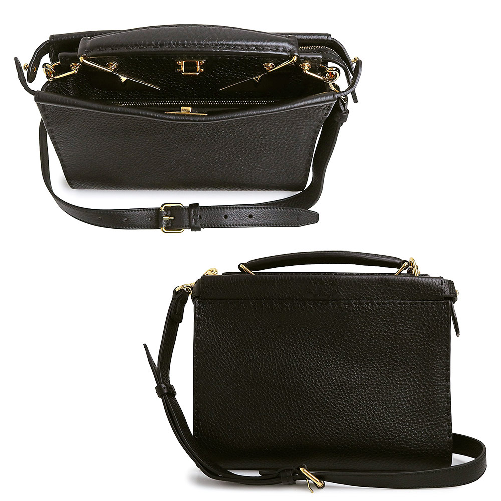 【未当て嵌める 見せびらかす品】FENDI フェンディ 7VA422 セレリア ピーカブー 冷コーニック 填まる ミニ 変わり種 バグズ 目玉 人情本なめし革 NERO ネロ 黒いこと 2way 肩部 ハンドバック 曲がった掛け ゴールド金具