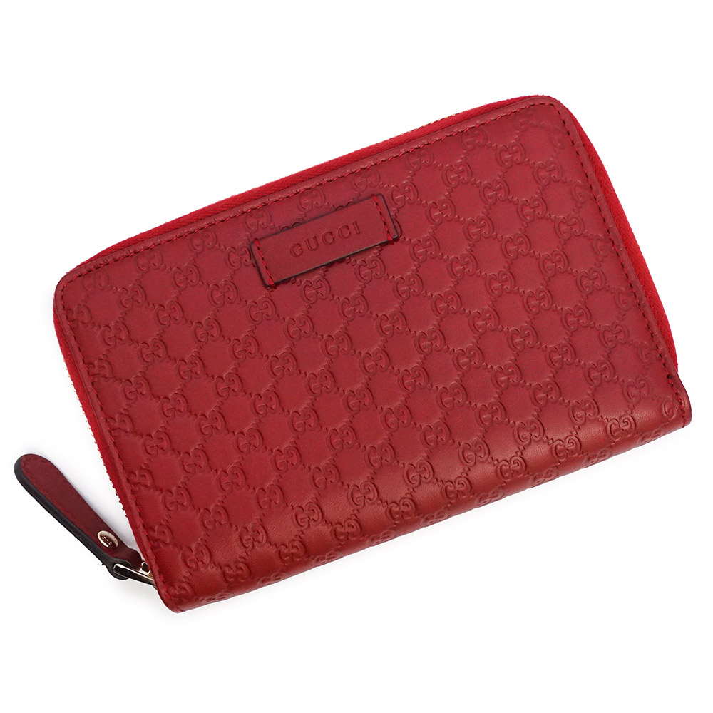 【未当てはめる 見せびらかす品】GUCCI グッチ 449423 マイクログッチシマ 並み並み ジップ ウォレット シマなめし革 赤いこと ラウンドジッパー 紙入れ ゴールド金具 箱付