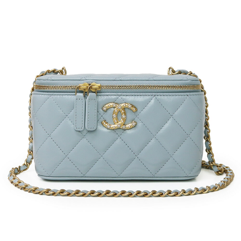 【未当て嵌める 見せびらかす品】CHANEL シャネル AP4956 マトラッセ ヴァニティ バニティケース チェーン店 シャイニーラムスキン ともし火青色 ショルダーバッグ 曲がった掛け なめし革 引っ敷きゴールド金具 バッグ-バッグ・小物・ブランド雑貨