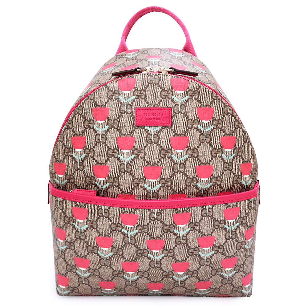 【未当て嵌める 見せびらかす品】GUCCI グッチ 782708 チルドレンズ GGスプリームキャンバス PVC なめし革 ベージュ さくら色 背嚢 デイパック うしろ側容器に並べる ゴールド金具
