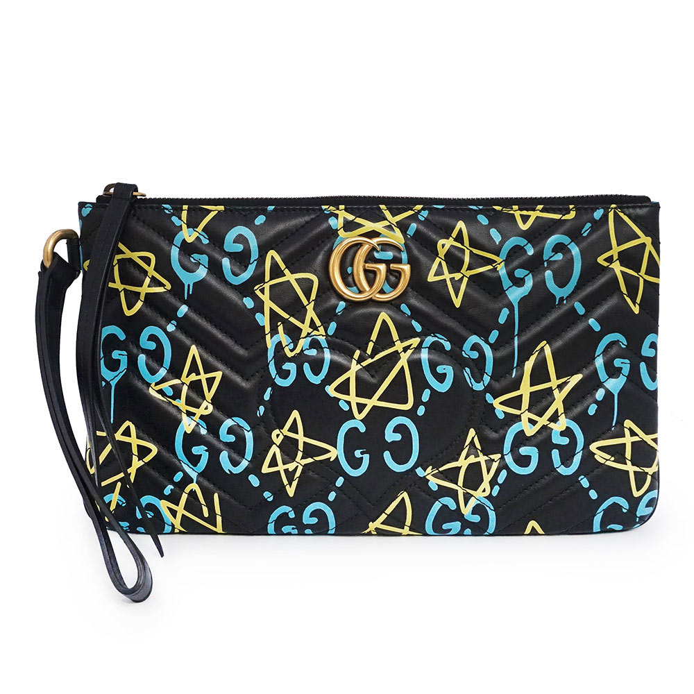 【新品・未使用品】GUCCI グッチ 448088 GGマーモント ゴースト ハートステッチ キルティングレザー ブラック ブルー イエロー セカンド クラッチバッグ アンティークゴールド金具｜ブランドシティ　BrandCity 51,480円