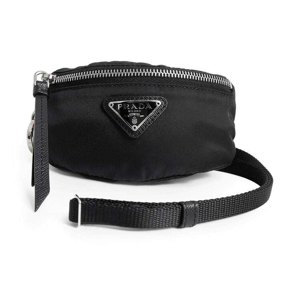 【新品・未当て嵌める品】PRADA プラダ 2TT116 ３角形 ３角形ロゴタイプ TESSUTO RE-NYLON テスート ナイロン NERO ネロ 黒いこと 肩肉 合切袋 しろがね色金具 箱付