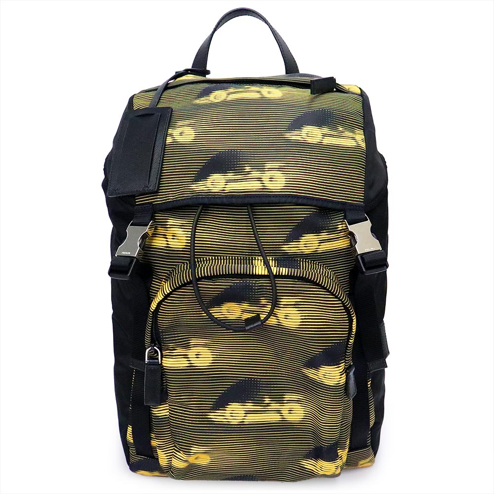 【未当て嵌める 見せびらかす品】PRADA プラダ 2VZ135 テスート スタンパ カーズ TESSUTO ST CARS ナイロン ネロ 黒いこと ジャッロ 黄色 背嚢 デイパック うしろ側容器に並べる しろがね色金具