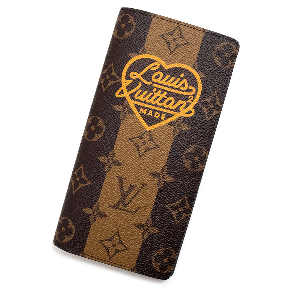 【未当て嵌める 見せびらかす品】LOUIS VUITTON ルイ ヴィトン M81008 ポルトフォイユ ブラザ ヴァージル アブロー NIGO 共同研究 モノグラム縞模様 赤銅色 二つ折り長金入れ ゴールド金具 箱付