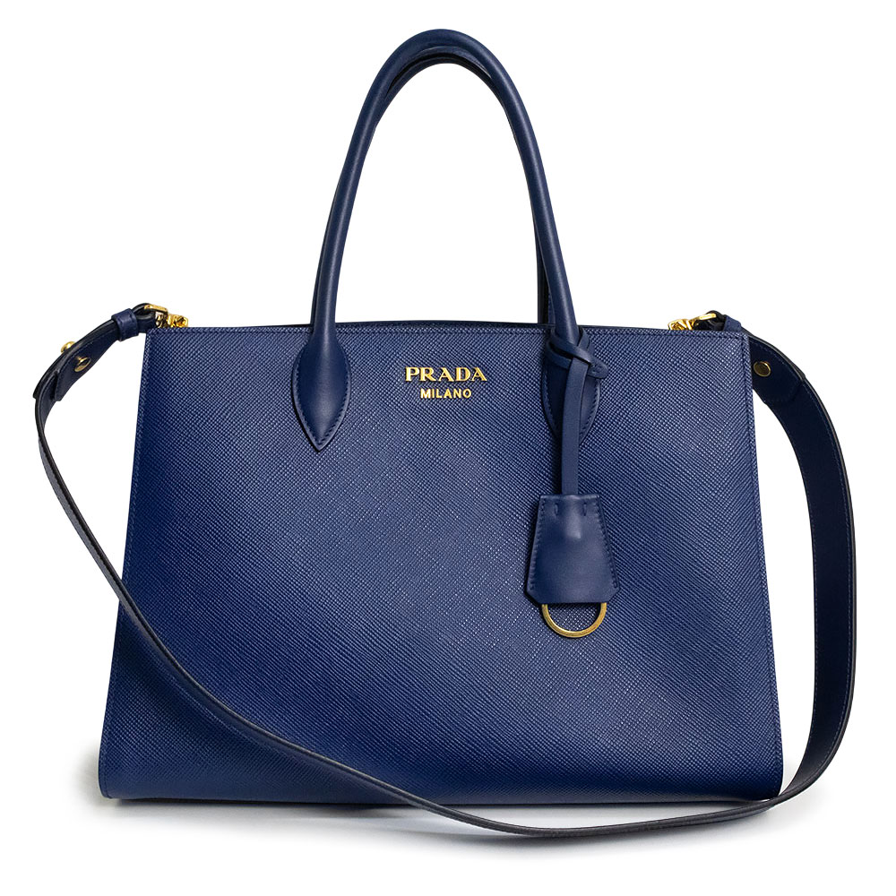 【未当て嵌める 見せびらかす品】PRADA プラダ 1BA153 ソフィエット サフィアーノ なめし革 ブルーエッテ ビアンコ 青み 白いこと 2Way 肩先 ハンドバック ゴールド金具