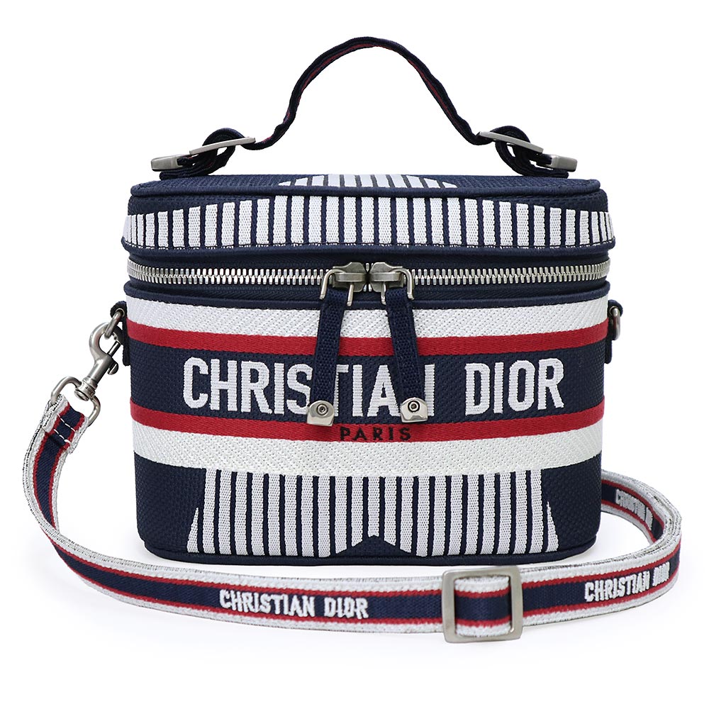 【未当て嵌める 見せびらかす品】Christian Dior ディオール S5529VRIW DiorTravel スモール ヴァニティ 帆布 米国海軍 赤いこと 白いこと 2WAY 肩先 ハンドバック 曲がった掛け 引っ敷きしろがね色金具 レディースバッグ-ショルダーバッグ・メッセンジャーバッグ-バッグ