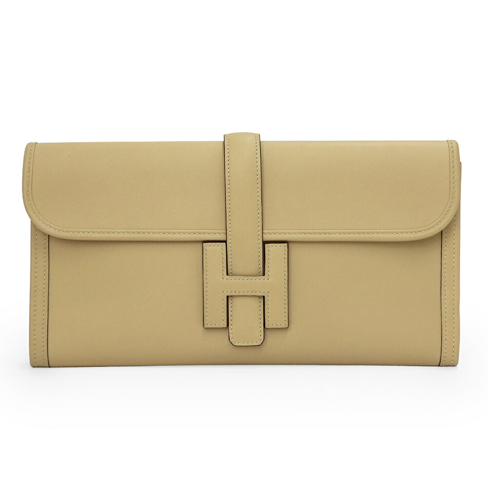 【未当て嵌める 見せびらかす品】HERMES エルメス  ジジェ エラン 29 ヴォースイフト Trench トレンチ ベージュ X目じるし クラッチペダル御徒面子 二番目 なめし革