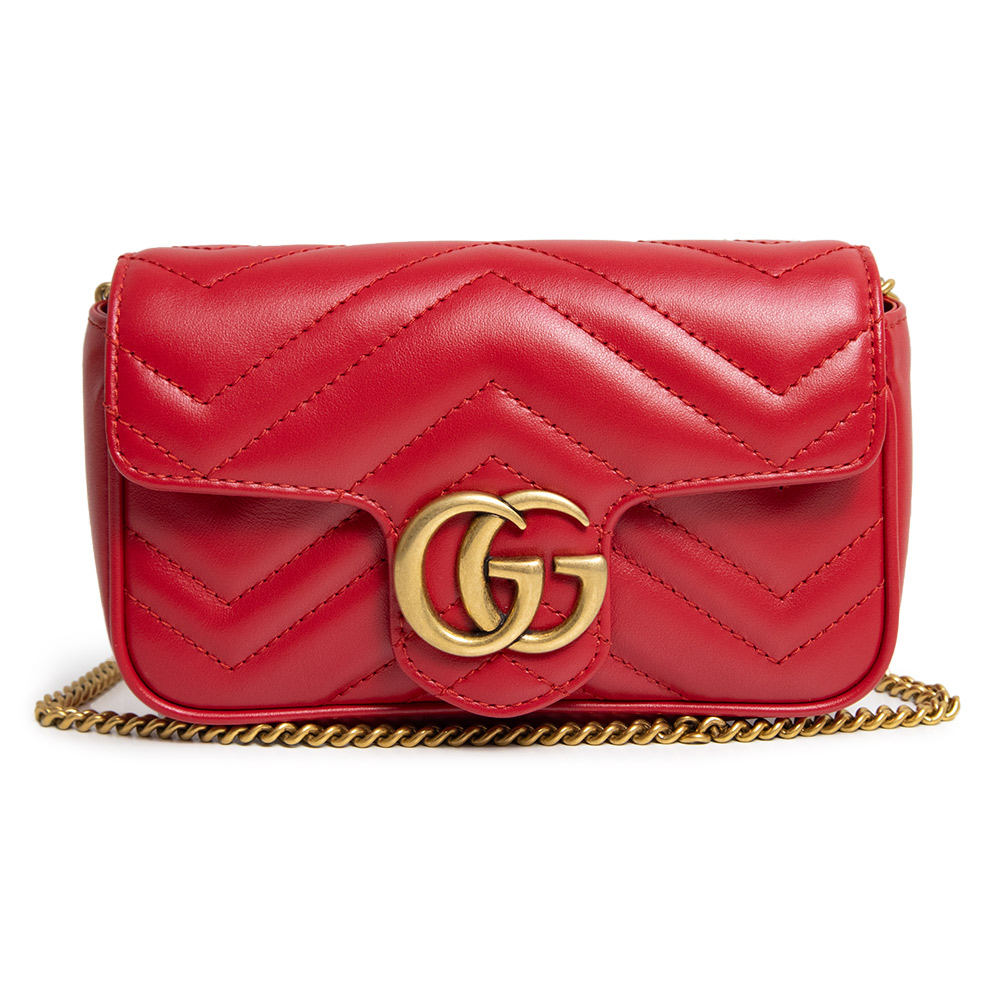 【新品・未当てはめる品】GUCCI グッチ 476433 GGマーモント ミニ御徒面子 キルティング チェーン店 シェブロンレザー 赤いこと ショルダーバッグ 曲がった掛け アンティークゴールド金具 箱付