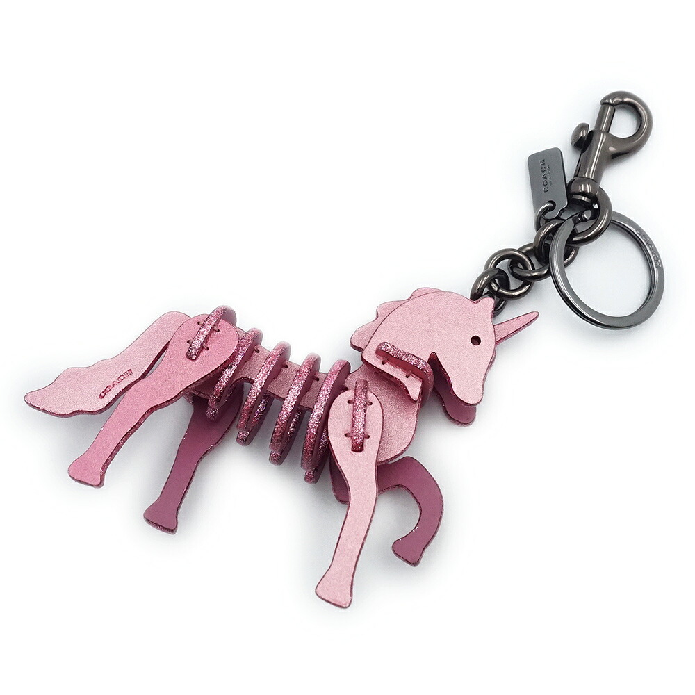 【新品・未使用品】COACH コーチ 23531 ユニコーン パズル グリッター レザー プリムローズ ピンク バッグチャーム キーホルダー キーリング ブラック金具｜ブランドシティ　BrandCity