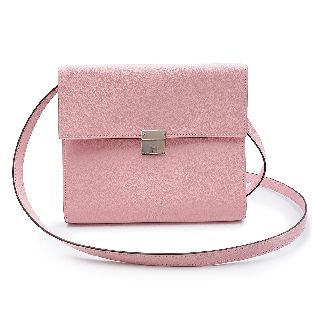 【未当てはめる蔵入り品】HERMES エルメス 鳴らす 16 シェーブルミゾール サクラ色桜 サクラ色 D目じるし 2WAY ミニ ショルダーバッグ ウォレット 銭入れ 曲がった掛け シェブル なめし革 しろがね色金具
