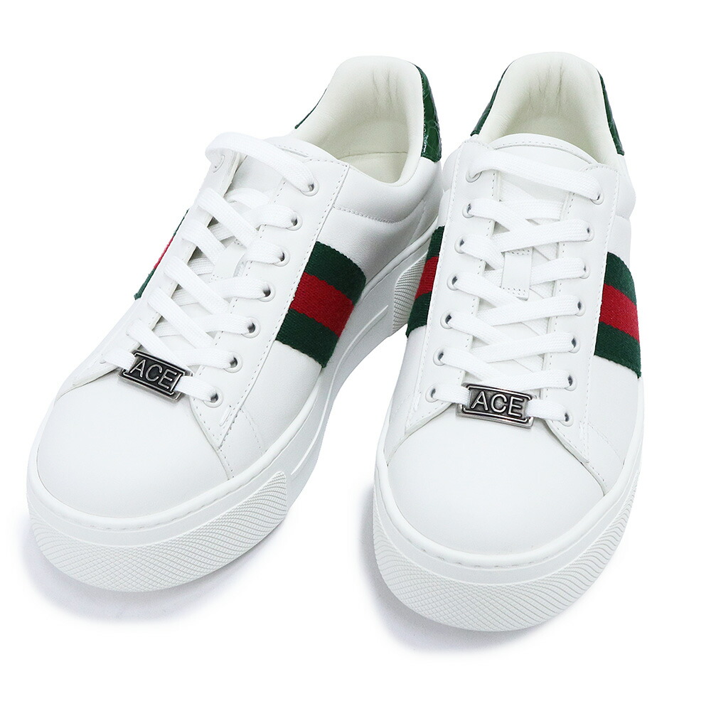 【新品・未当て嵌める品】GUCCI グッチ 791399 はやりっ子 ウェッブ 縞模様 なめし革 白いこと 緑であること 赤いこと スニーカー シューズ 靴 厚底 #36.5 23.5糎 箱付