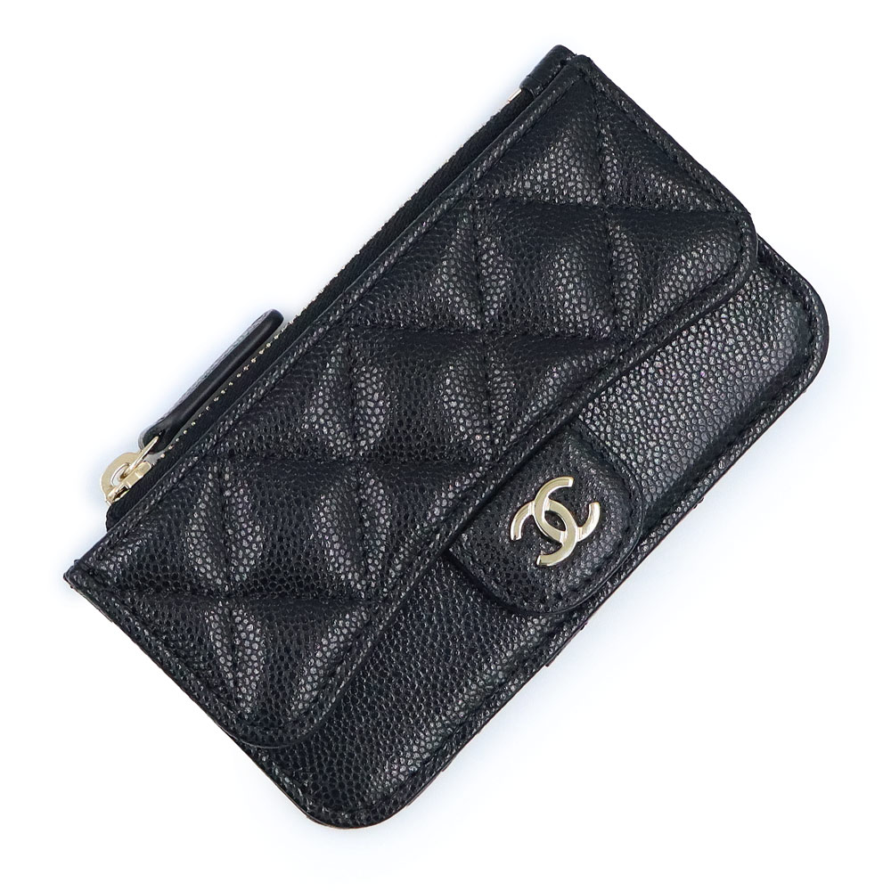 【新品・未当て嵌める品】CHANEL シャネル AP2570 マトラッセ 古典派音楽 ジップ キャビアひと肌 黒いこと コインケース 釣り銭入れ 歌留多容れもの 名刺入れ 定期入れ 通行手形容れもの 金入れ なめし革 ゴールド金具 箱付