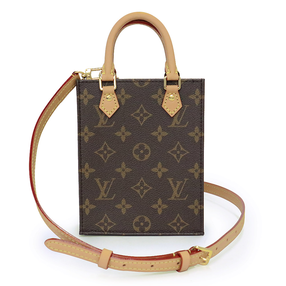 【未当て嵌める 見せびらかす品】LOUIS VUITTON ルイ ヴィトン M81295 プティット サックプラ モノグラム 赤銅色 2way 肩先 ハンドバック 曲がった掛け ゴールド金具