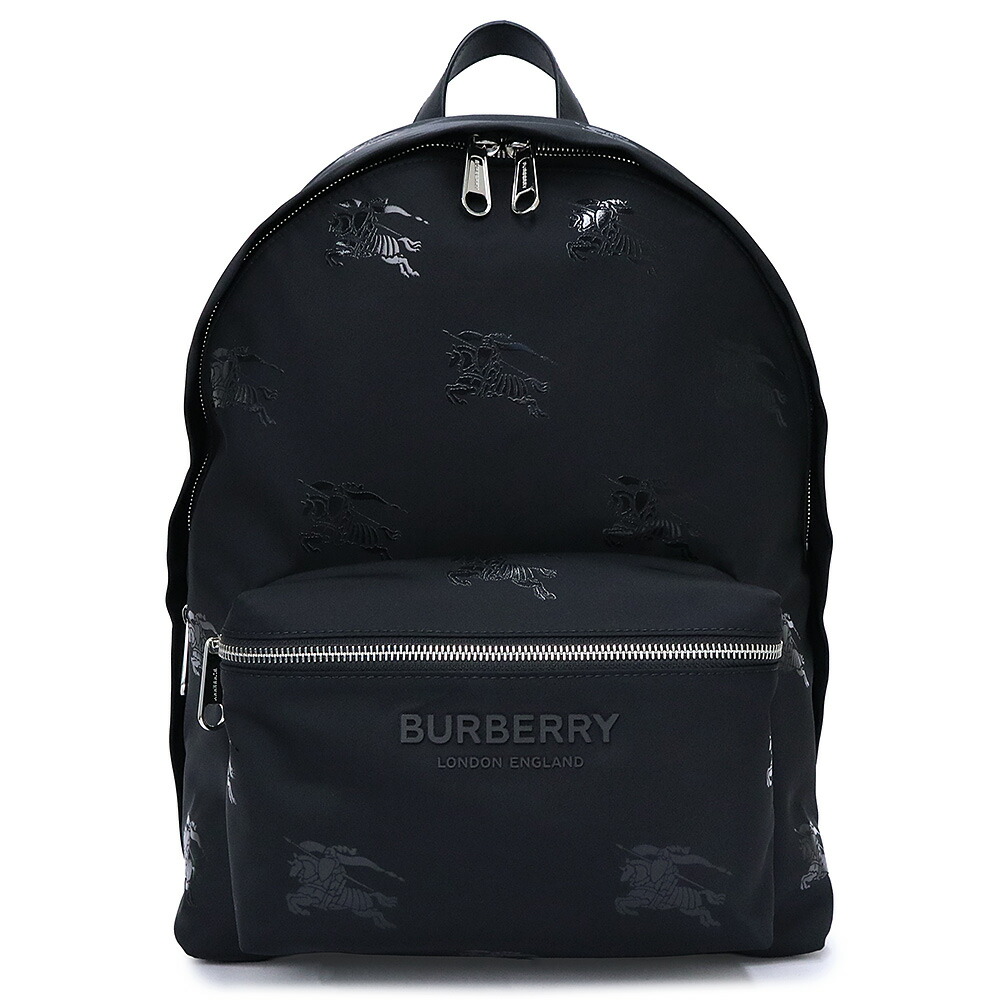 【未当てはめる 見せびらかす品】BURBERRY バーバリー 8071036 EKD うしろ側容器に並べる 背嚢 デイパック ナイロン なめし革 黒いこと しろがね色金具
