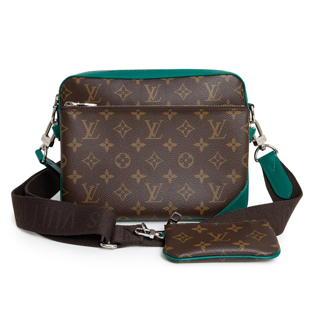 【未当てはめる 見せびらかす品】LOUIS VUITTON ルイ ヴィトン M12766 三重協奏曲 飛脚屋 モノグラムマカサー なめし革 ボルネオ 緑であること 赤銅色 ショルダーバッグ 曲がった掛け しろがね色金具