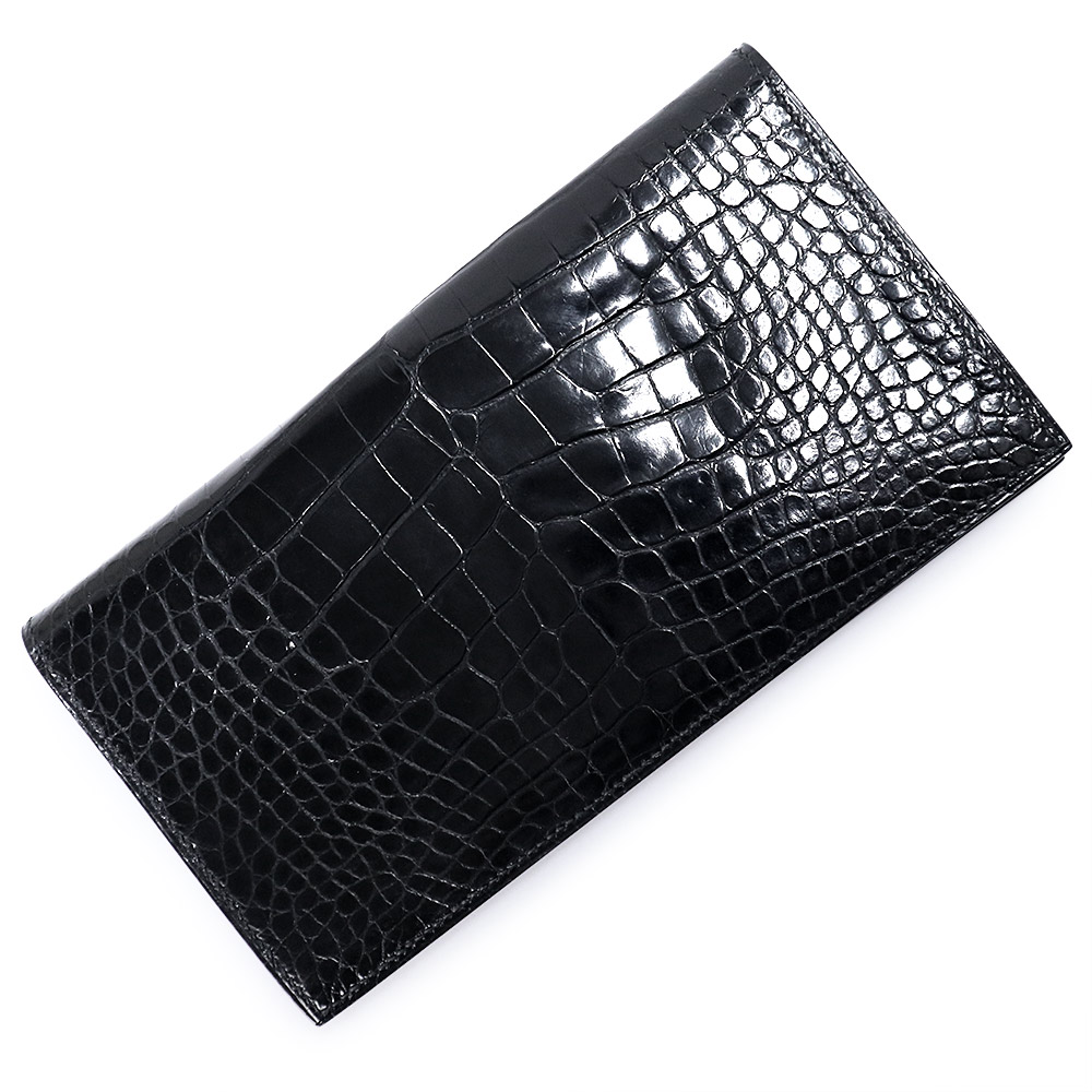 【美品】HERMES エルメス MC2 フレミング アリゲーター クロコダイル ノワール □M目じるし 二つ折り長札入れ 紙入れ エキゾチックレザー