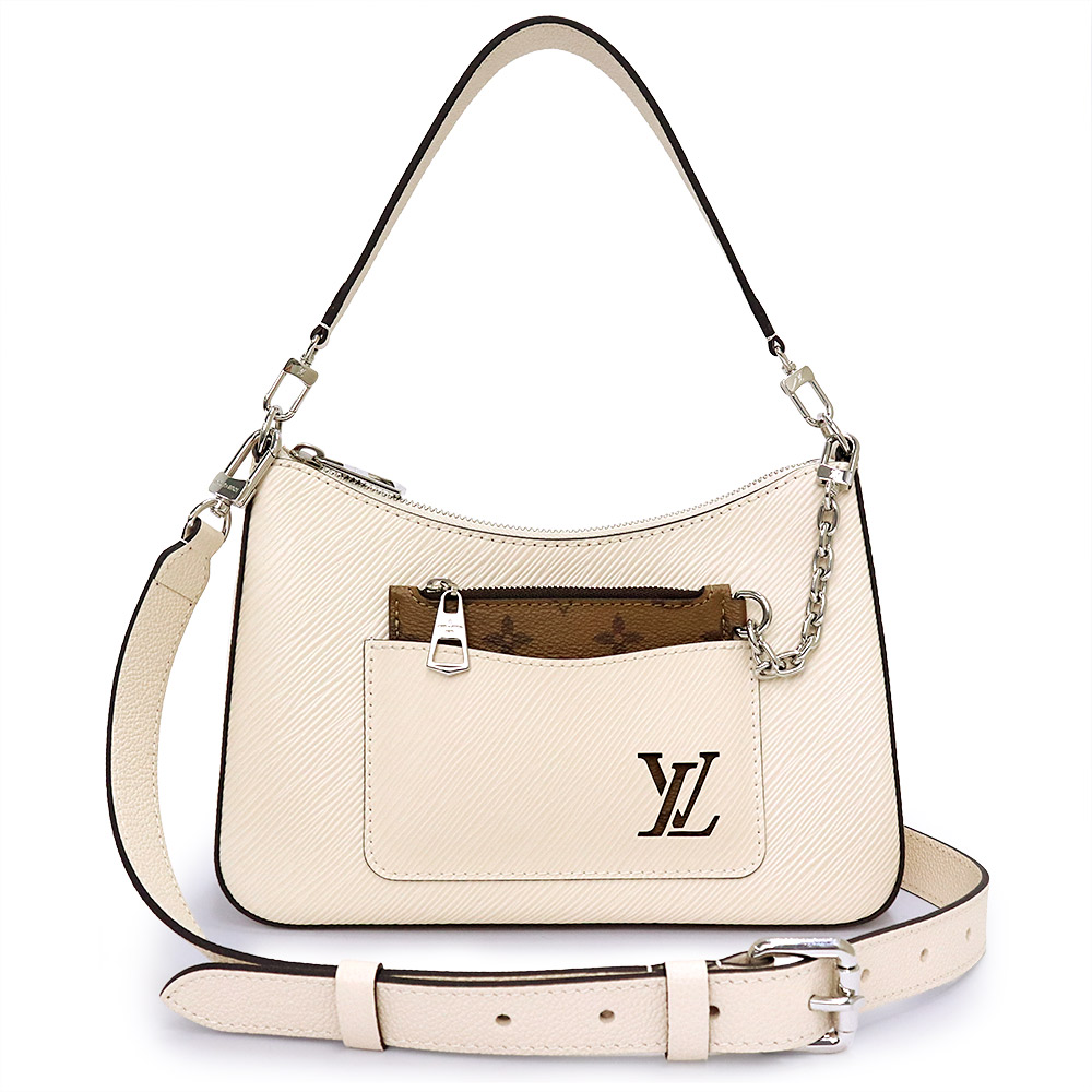 【美品】LOUIS VUITTON ルイ ヴィトン M80688 マレル エピレザー 石英 白いこと 象牙色 2Way 曲がった掛け 肩先 ハンドバック しろがね色金具