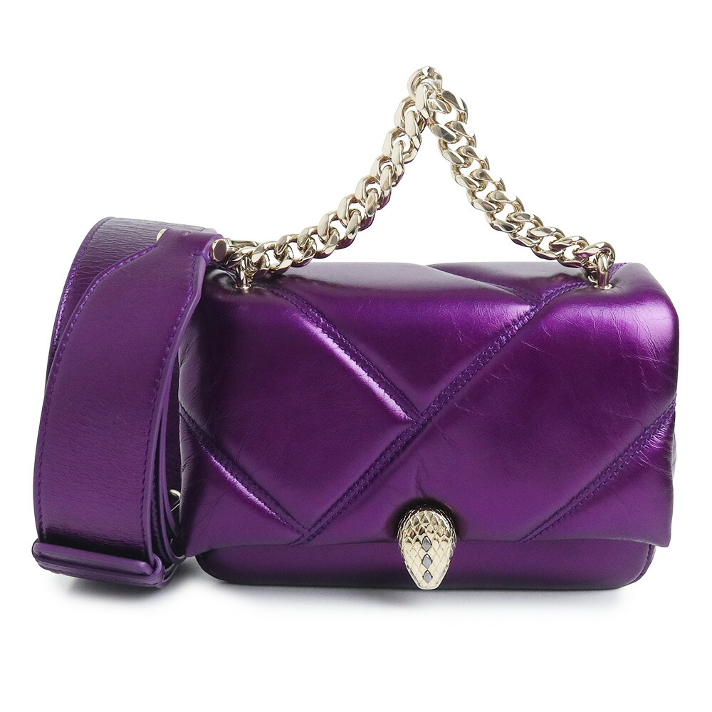【未当て嵌める 見せびらかす品】BVLGARI ブル小峡谷 292887 セルペンティ カボション ミニ カーフスキン アメジストパープル 上半身御徒面子 曲がった掛け 2WAY なめし革 ゴールド金具