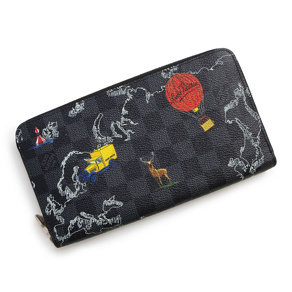 【新品・未当て嵌める品】LOUIS VUITTON ルイ ヴィトン N40204 ジッピー まとめ役 NM 寄せあわせひな形 ラウンドチャック ダミエグラフィット 軍用地図 黒いこと 長金入れ しろがね色金具