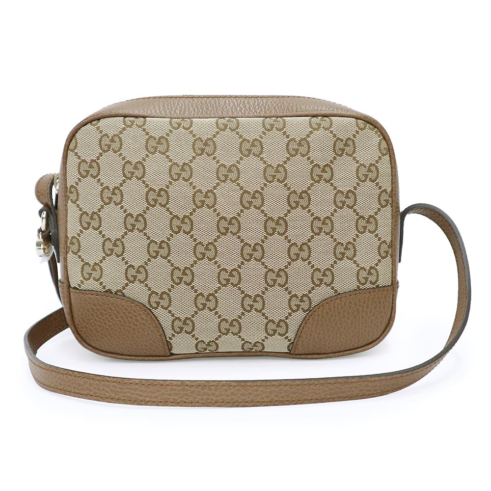 【新品・未当て嵌める品】GUCCI グッチ 449413 GG帆布 ショルダーバッグ カーフスキン 赤銅色 ベージュ 曲がった掛け なめし革 ゴールド金具