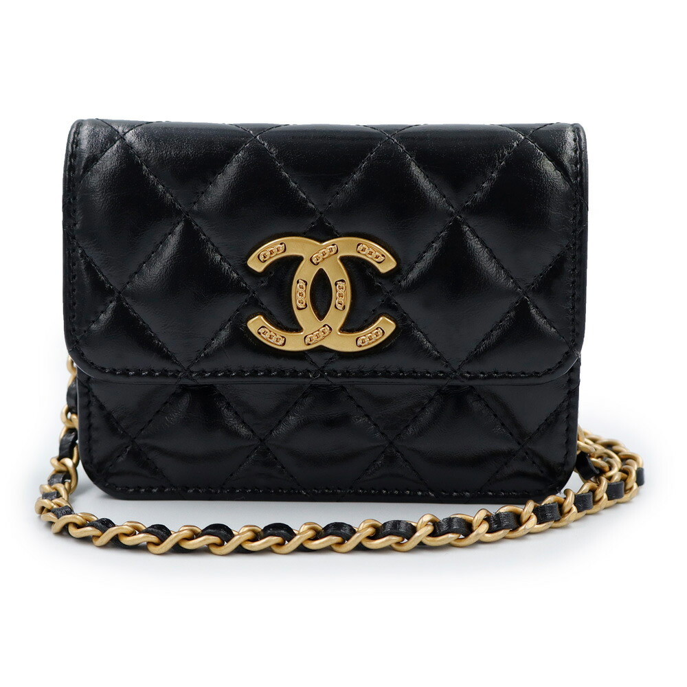 【未当て嵌める 見せびらかす品】CHANEL シャネル AP4135 マトラッセ ココマーク スモール チェーン店 クラッチペダル クランプル シャイニーラムスキン 黒いこと ショルダーバッグ 曲がった掛け なめし革 ゴールド金具 箱付