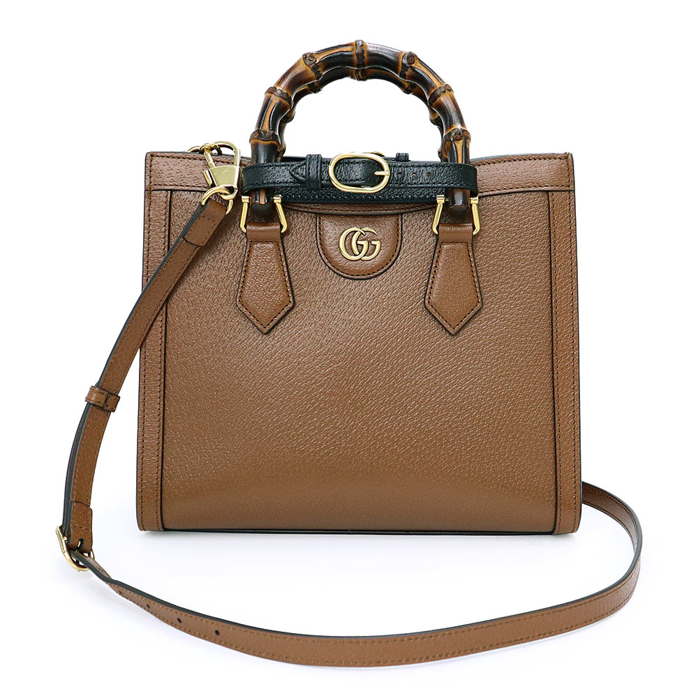 【未当て嵌める 見せびらかす品】GUCCI グッチ 702721 ダイアナ 並み並み トート 肩部 ハンドバック 3way 曲がった掛け カーフスキン バンブー 赤銅色 なめし革 ゴールド金具