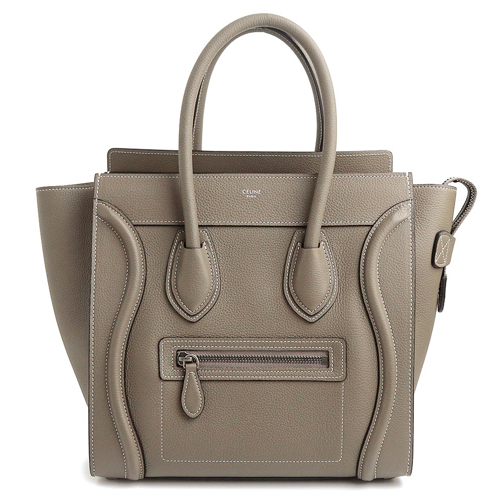 【未当てはめる 見せびらかす品】CELINE セリーヌ 189793DRU ラゲージ マイクロショッパー ドラムドカーフ なめし革 掏摸 グレージュ ハンドバック アンティークしろがね色金具