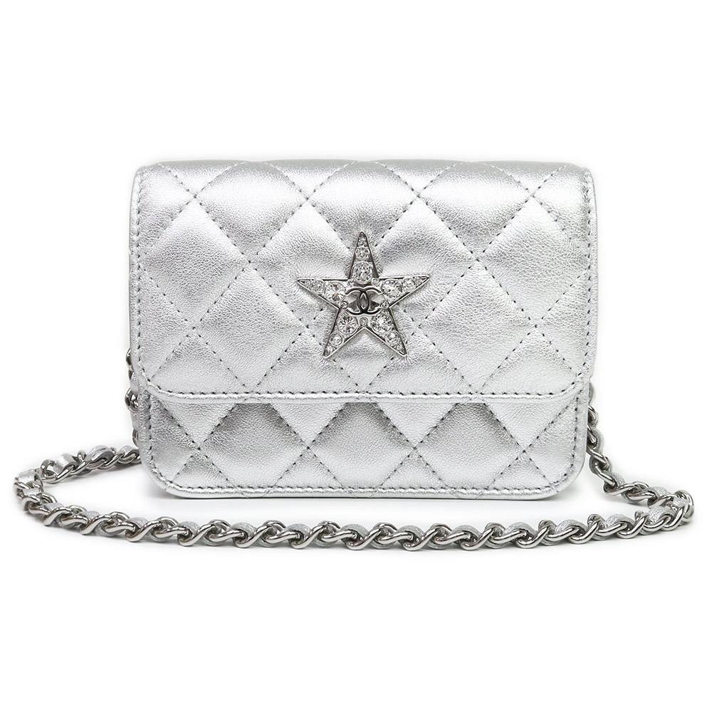 【未当て嵌める 見せびらかす品】CHANEL シャネル ココマーク マトラッセ チェーン店 非売品 取り引き先押さえる品 はやりっ子 伝達ルート石ころ 子ヒツジ人はだ しろがね色 ミニ 胴締め ショルダーバッグ ポシェット なめし革 しろがね色金具 箱付
