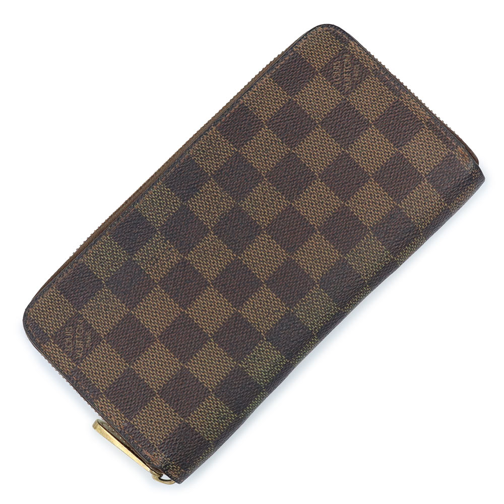 【中古】LOUIS VUITTON ルイ ヴィトン N41661 ジッピー ウォレット ラウンドチャック ダミエ 赤銅色 長札入れ ゴールド金具