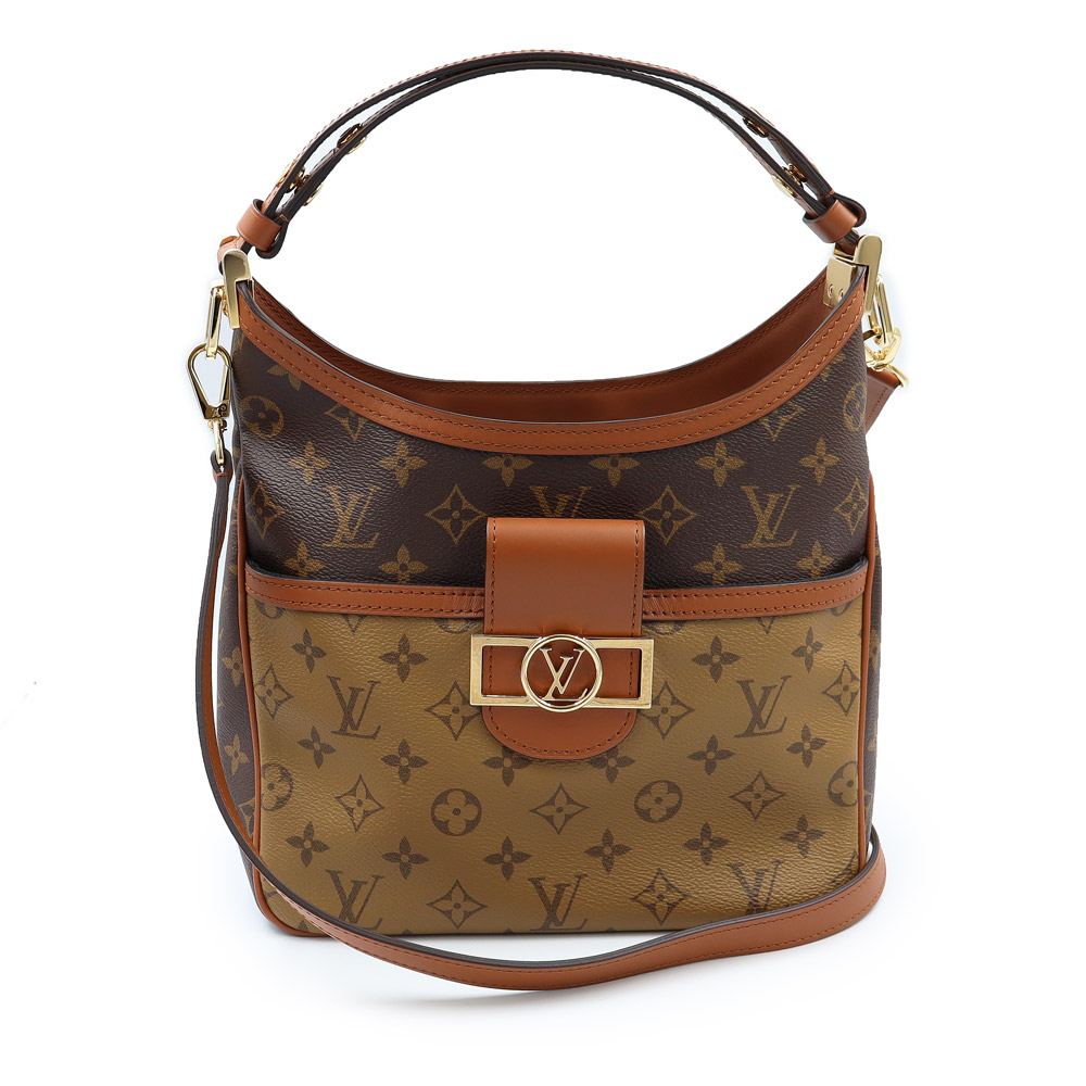 【未当て嵌める 見せびらかす品】LOUIS VUITTON ルイ ヴィトン M45194 ホー洋弓 ドーフィーヌ PM モノグラムリバース 赤銅色 3WAY 肩肉 ハンドバック 曲がった掛け ゴールド金具
