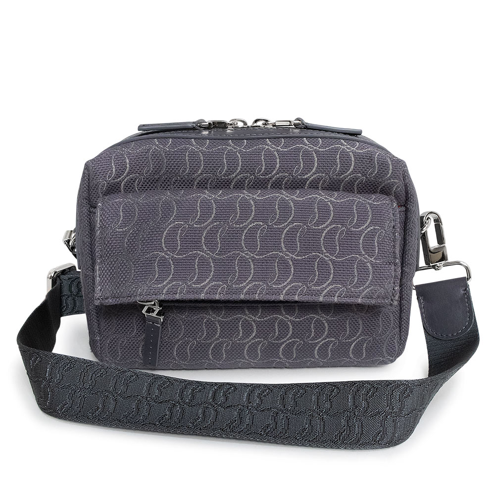 【未当て嵌める 見せびらかす品】Christian Louboutin クリスチャンルブタン 1245217 ZIP N FLAP 綿織物 なめし革 スモーキー 薄墨色 ショルダーバッグ 曲がった掛け しろがね色金具