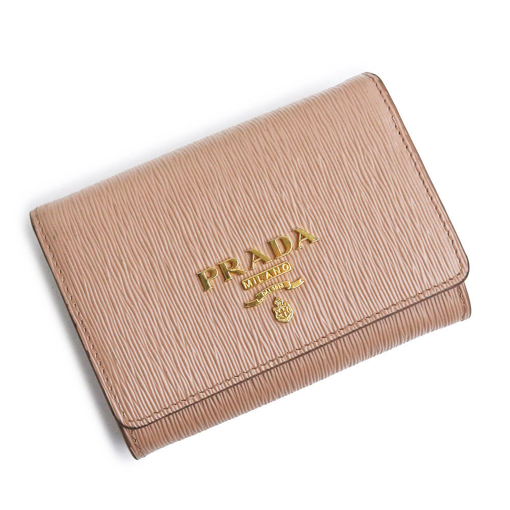 【中古】PRADA プラダ 1MH026 VITELLO MOVE ヴィテッロ ムーブ なめし革CIPRIA チプリア ベージュ コインケース 御釣り入れ 銭入れ ゴールド金具