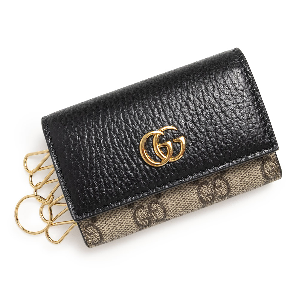 【新品・未当て嵌める品】GUCCI グッチ 456118 GGマーモント ダブルG バイ色合い 6連 GGスプリームキャンバス なめし革 黒いこと ベージュ 足懸かり入れもの ゴールド金具